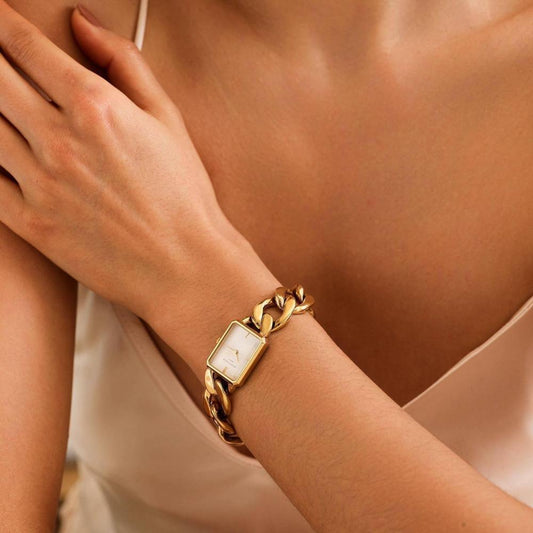 ROSEFIELD Damenuhr STUDIO Octagon XS Kettenuhr Gold eckig SWGSG-O55