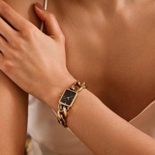 ROSEFIELD Damenuhr STUDIO Octagon XS Kettenuhr Gold-Schwarz eckig SBGSG-O57