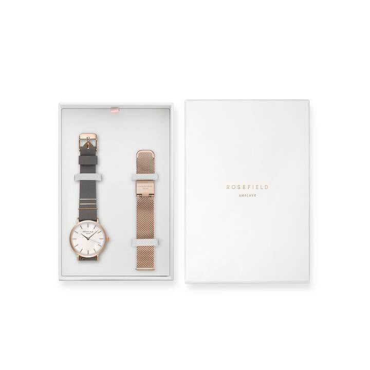 ROSEFIELD Uhren-Set West Village Elephant Grey + mesh Rose Gold Strap WEGTR-X184