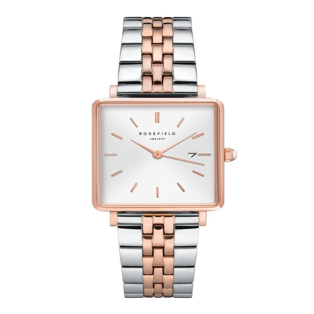 ROSEFIELD Damenuhr The Boxy White Sunray Silver Rosegold Duo QVSRD-Q014