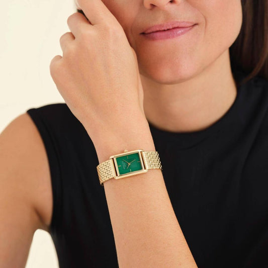 ROSEFIELD Damenuhr Heirloom Smaragd-Grün Gold eckig