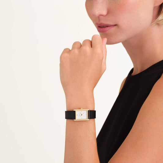 ROSEFIELD Damenuhr Heirloom Modern White Dial Gold Black Leather HWBLG-H06