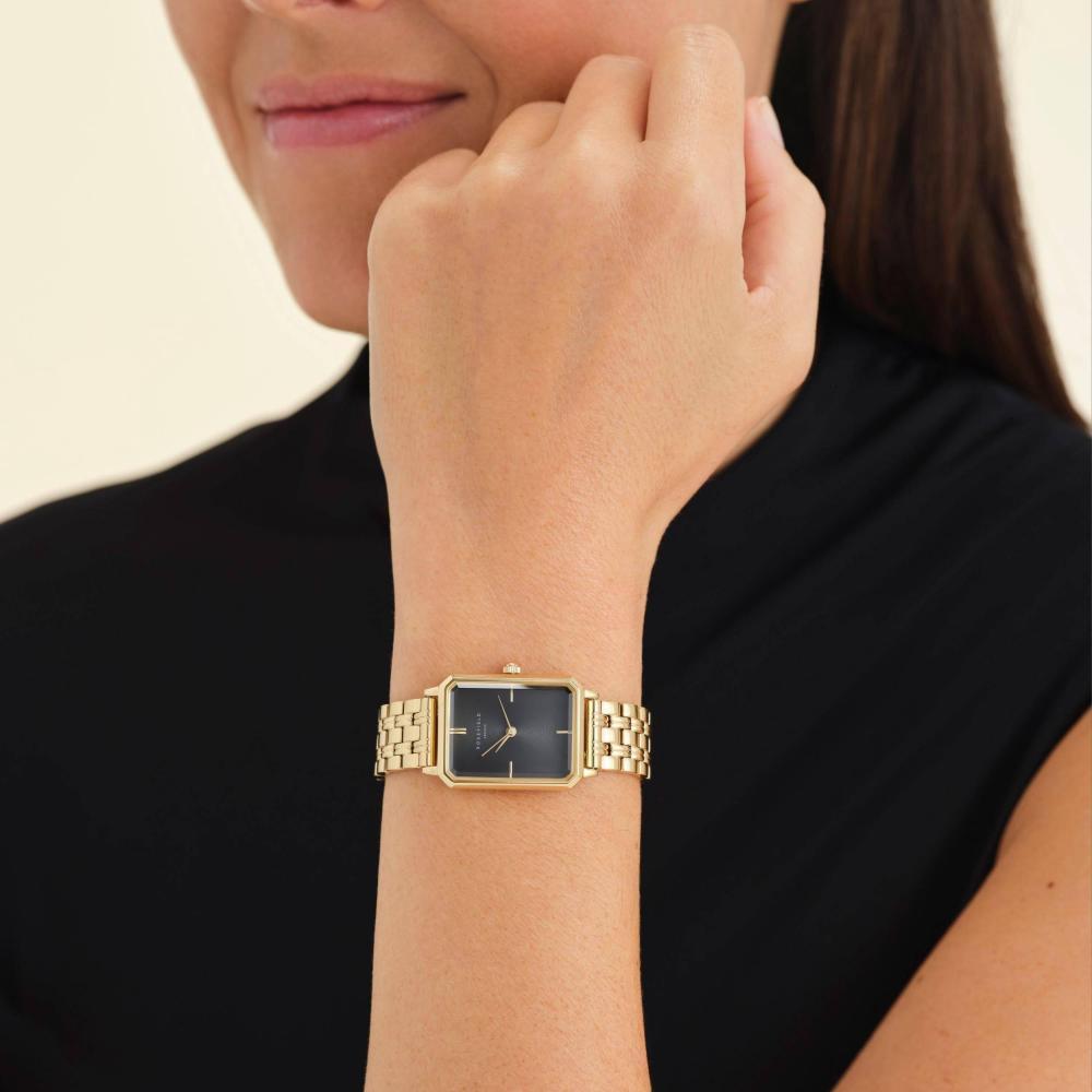 ROSEFIELD Damenuhr Octagon Schwarz-Gold eckig OBSSG-O47