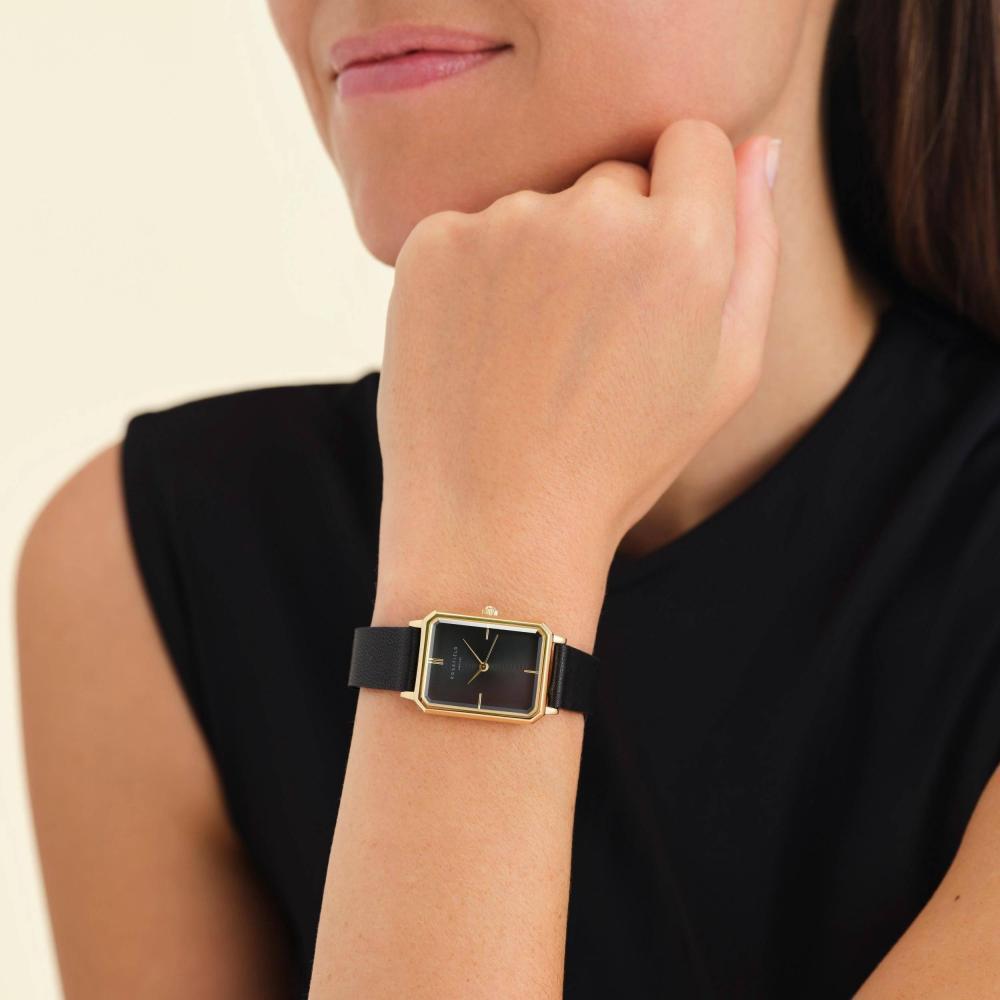 ROSEFIELD women's watch The Elles Black Sunray Black Leather Gold