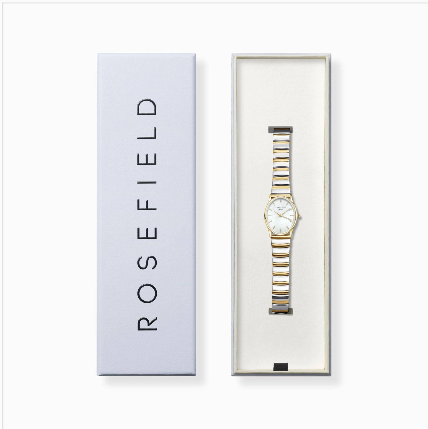 ROSEFIELD Damenuhr The Oval White MOP Half-Moon Steel Duotone OVWDSG-OV17