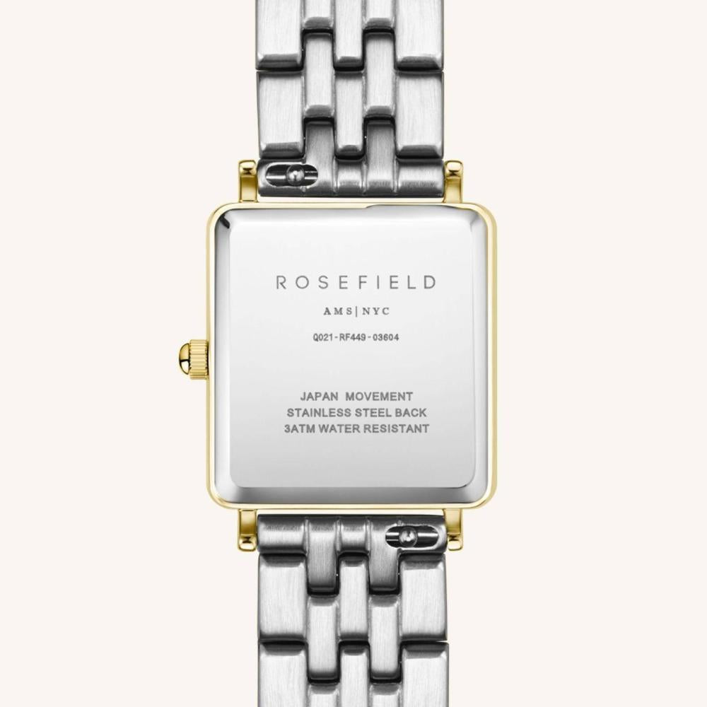 ROSEFIELD Women's Watch The Boxy XS White Sunray Steel Silver Gold Duo QMWSSG-Q023