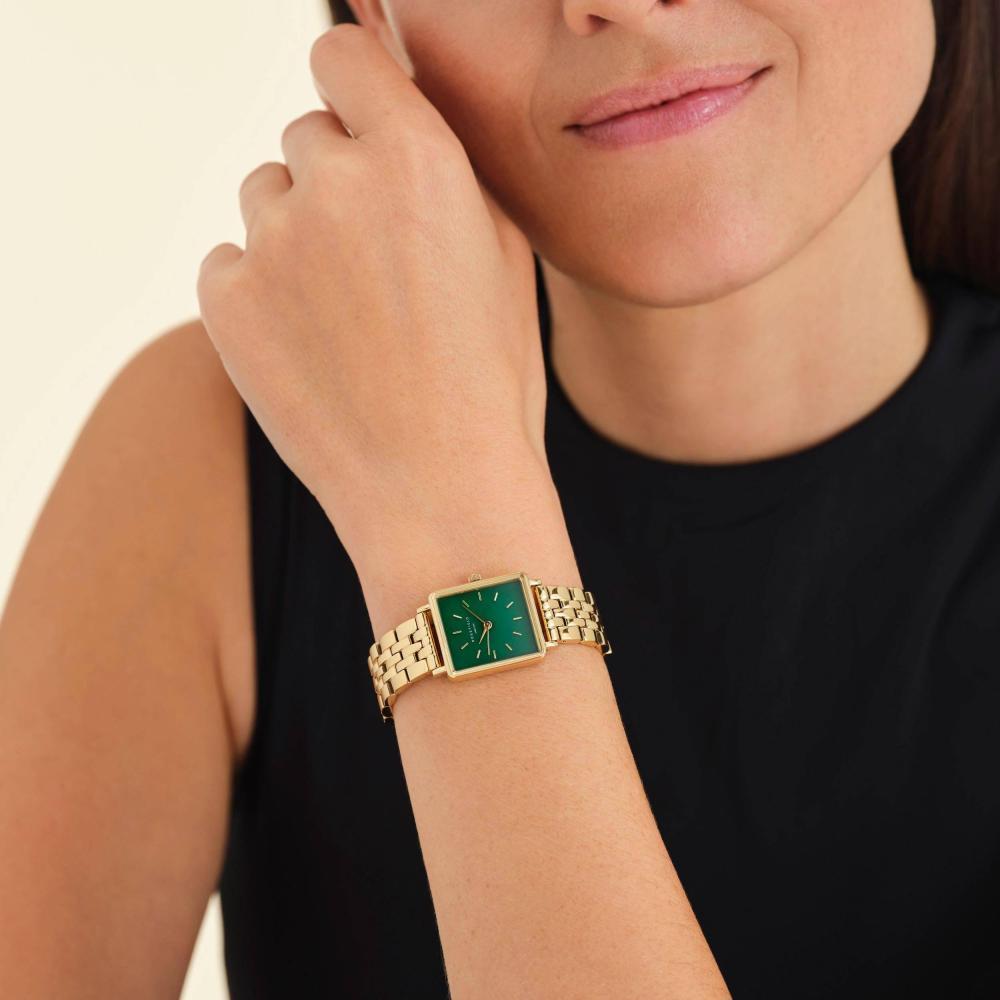 ROSEFIELD Damenuhr Boxy XS Smaragd-Grün Gold eckig BEGSG-Q050