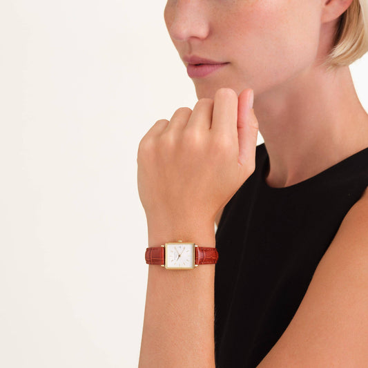 ROSEFIELD Damenuhr Boxy XS White Medium Brown Leather Gold QWBLG-Q55