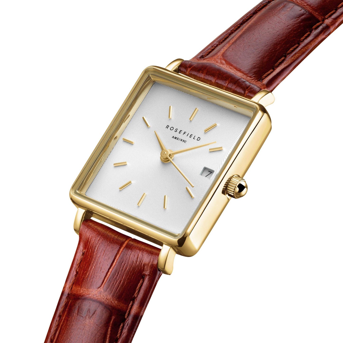 ROSEFIELD Damenuhr Boxy XS White Medium Brown Leather Gold QWBLG-Q55