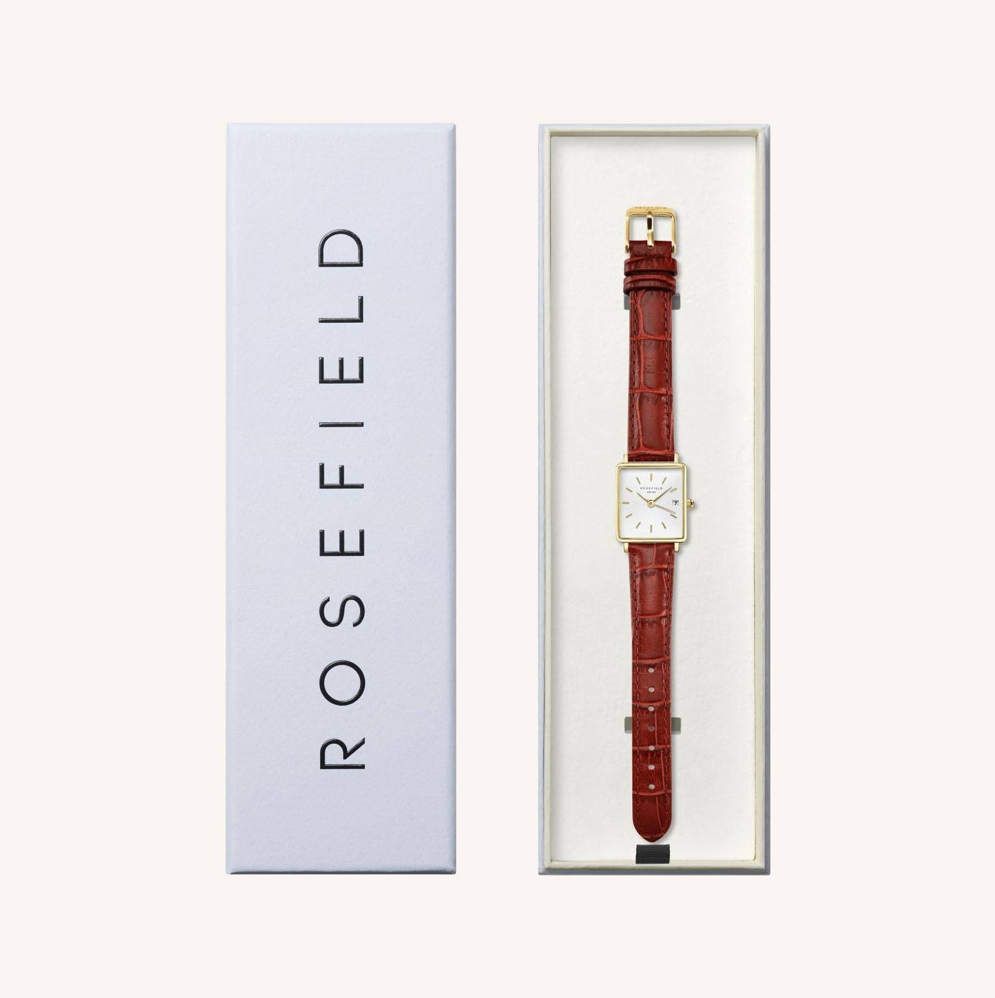ROSEFIELD Damenuhr Boxy XS White Medium Brown Leather Gold QWBLG-Q55