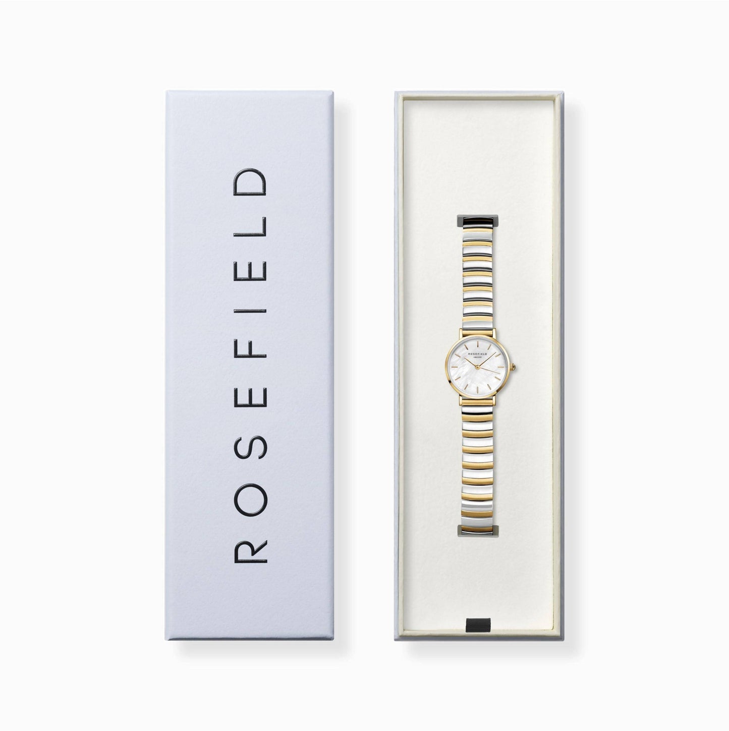 ROSEFIELD Damenuhr Small Edit White MOP Half-Moon Steel Duotone SEWDSG-SE03