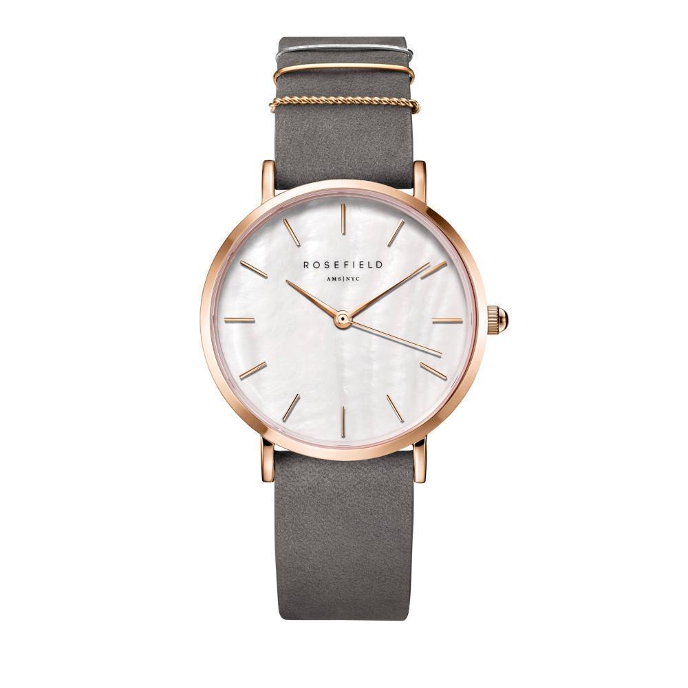 ROSEFIELD Damenuhr West Village Grau Rosegold Nubuk Leder WEGR-W75