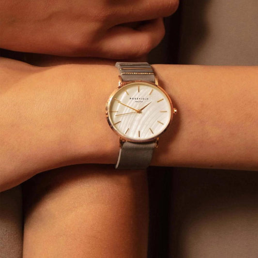 ROSEFIELD Damenuhr West Village Grau Rosegold Nubuk Leder WEGR-W75