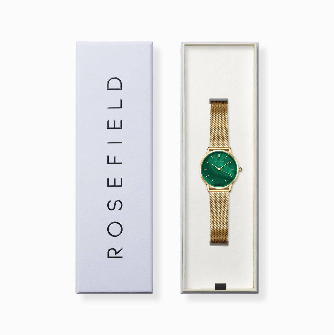 ROSEFIELD Women's Watch Pearl Edit Emerald Green Round Mesh Gold PEGMG-R10