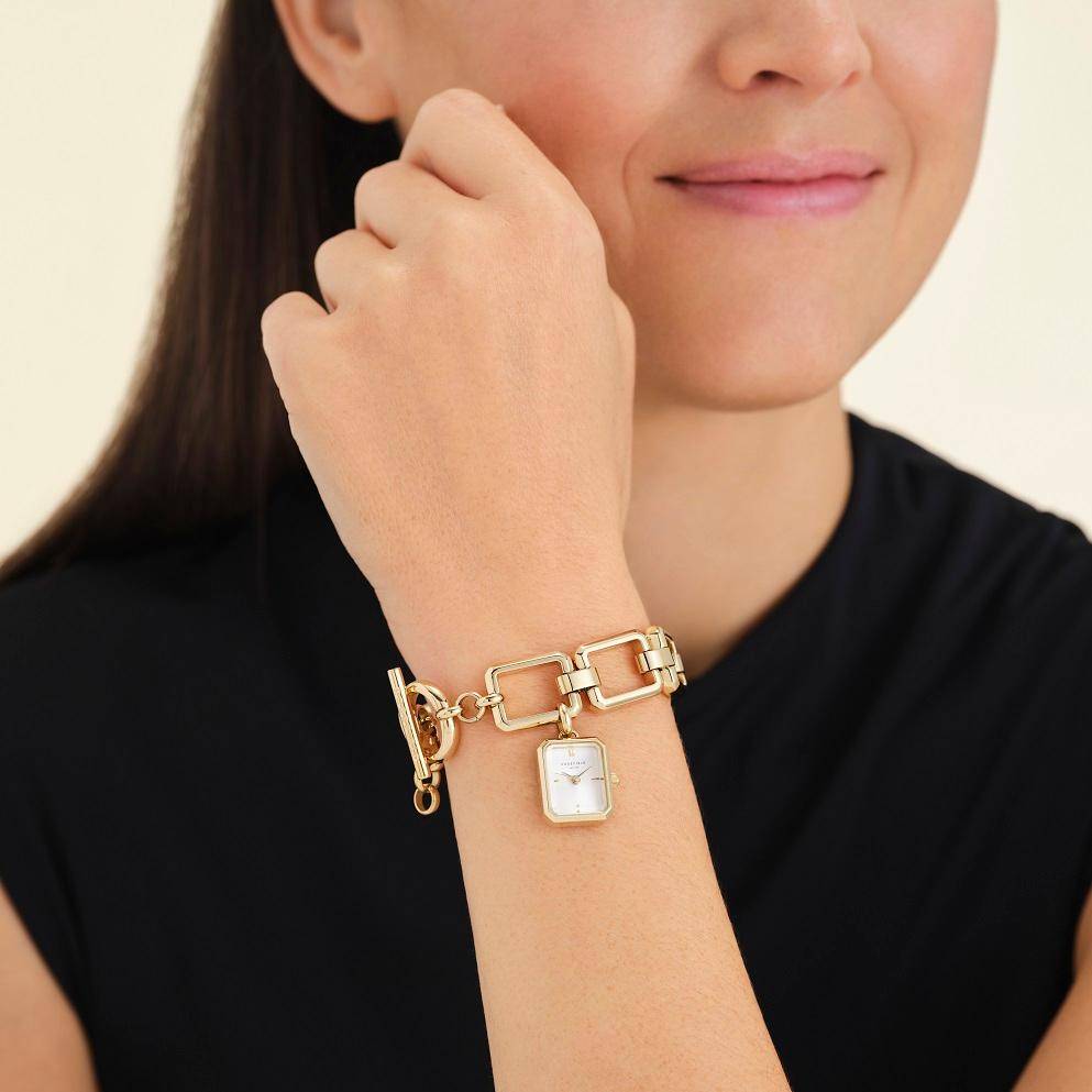 ROSEFIELD Women's Watch The Octagon Charm Chain White Gold SWGSG-O52