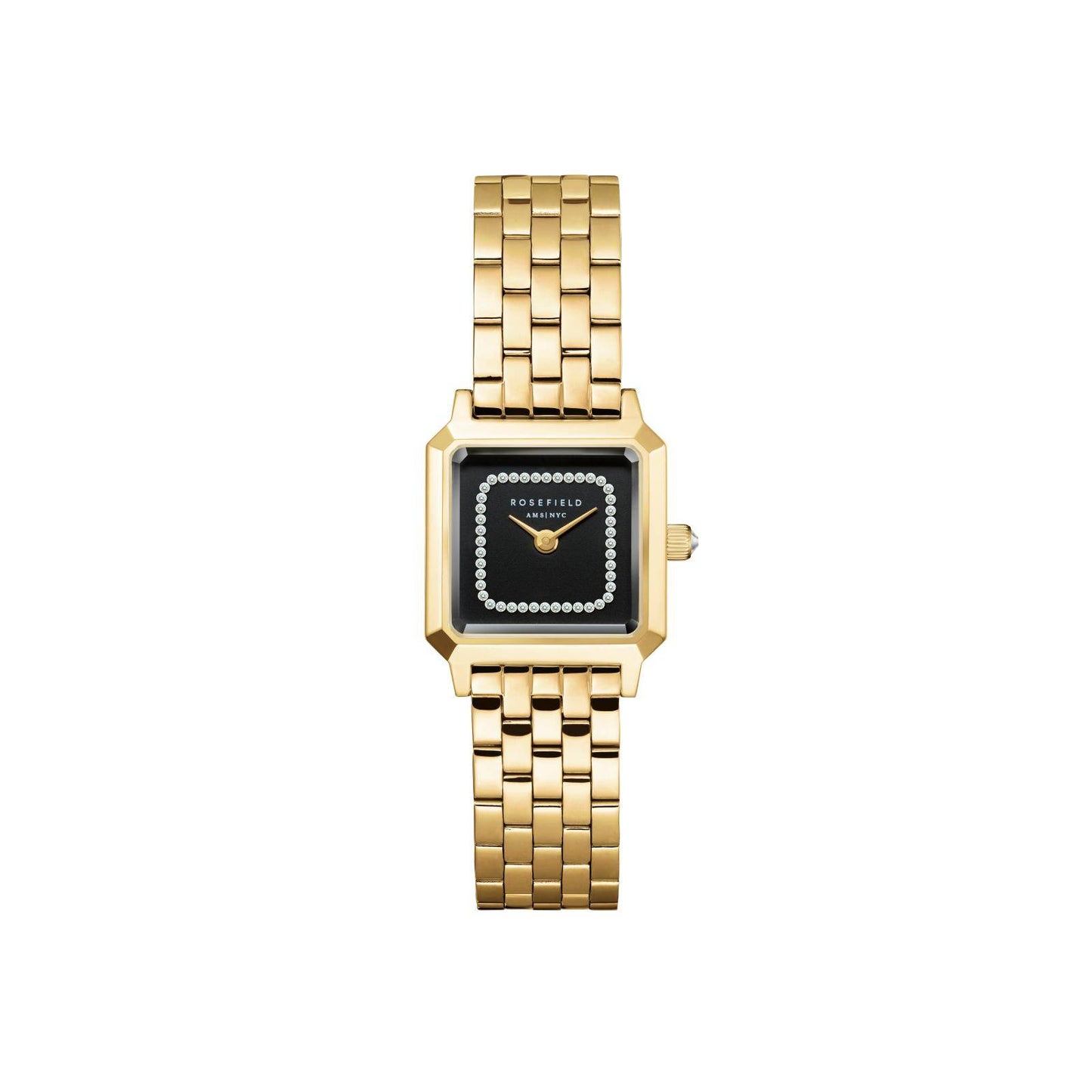 ROSEFIELD Damenuhr BOXELLE Schwarz-Gold Kristall-Steine