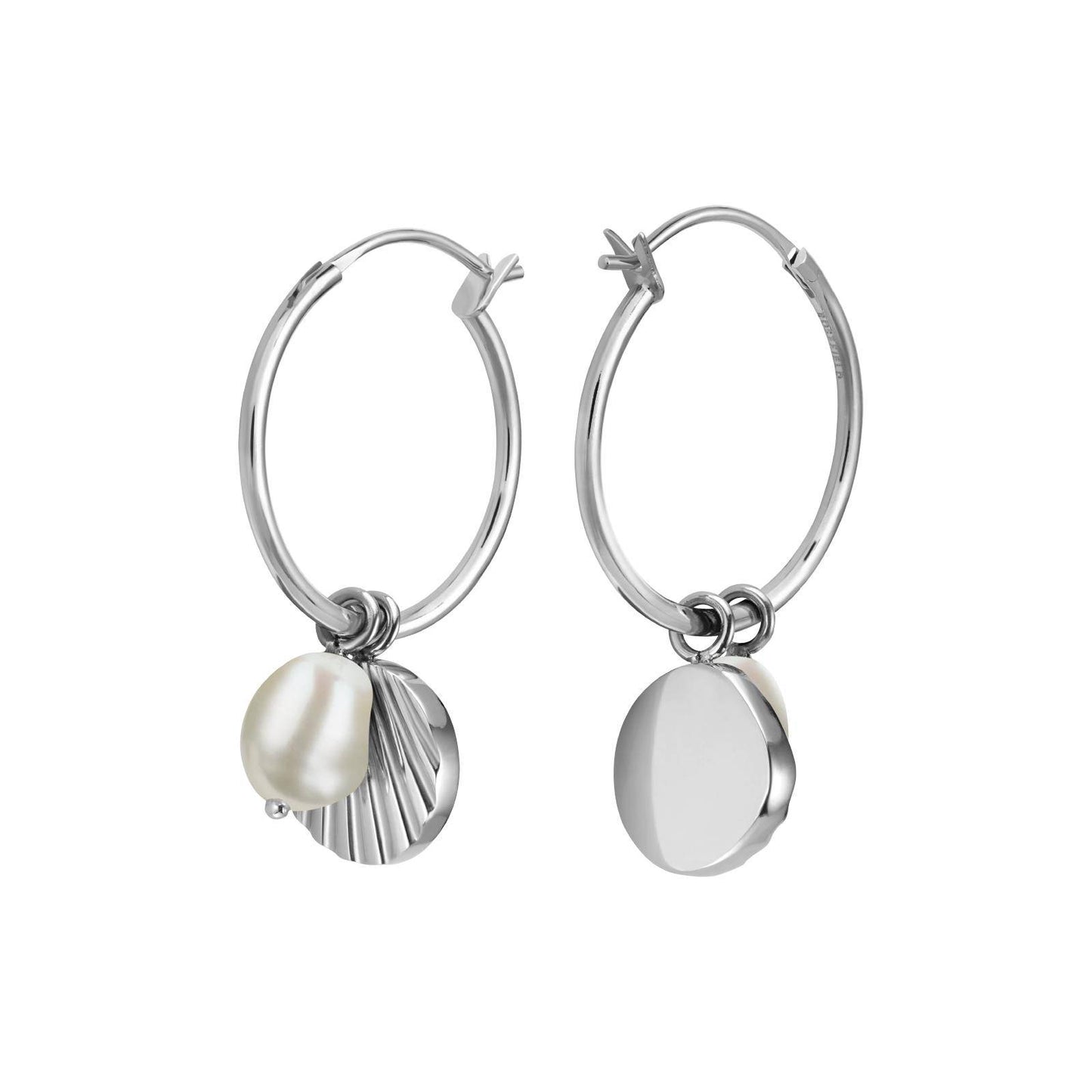 ROSEFIELD Earrings Creole Shell with Pearl Silver