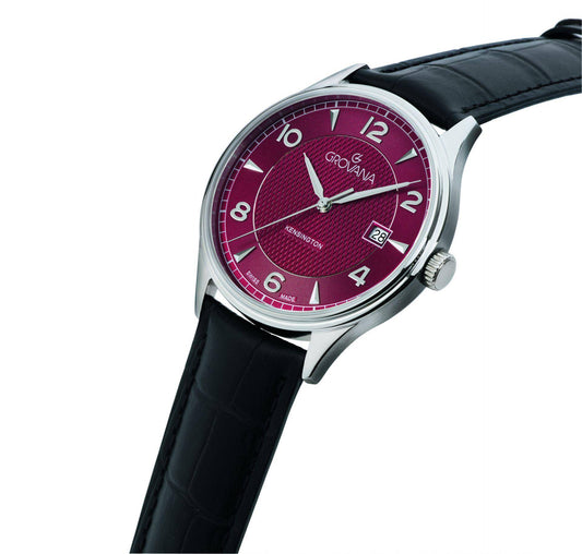 GROVANA Uhr Kensington Steel Leather Bordeaux 40.5mm Herren 1305,1536