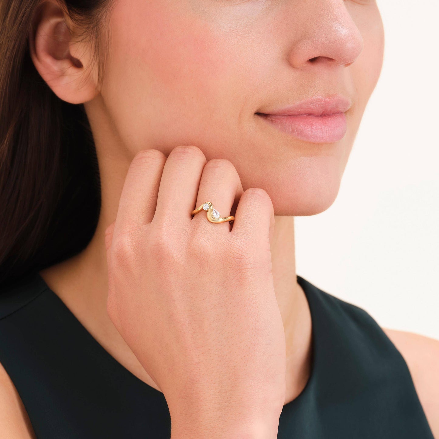 ROSEFIELD Damen Ring Mix Wave/Welle Steine Gold Edelstahl