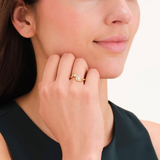 ROSEFIELD Damen Ring Mix Wave/Welle Steine Gold Edelstahl