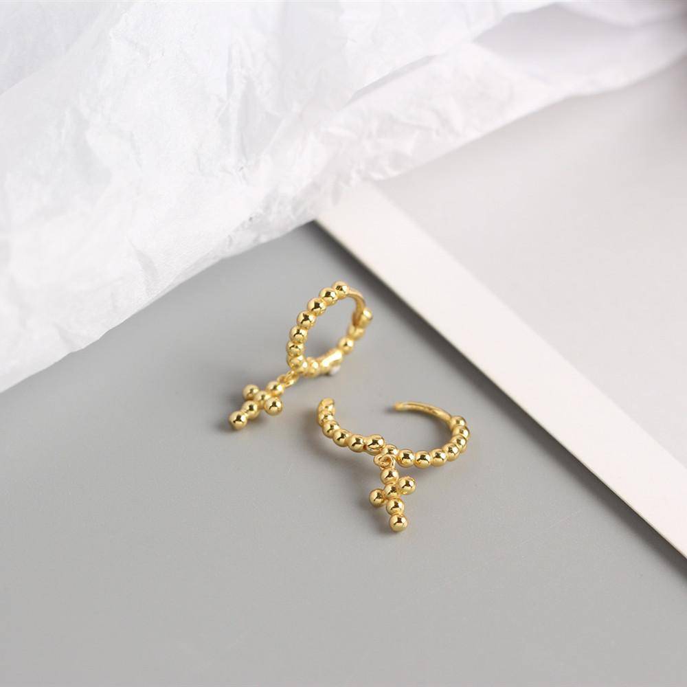 AMORETTO MILANO 925 Silver Ball Hoop Earrings Cross Gold