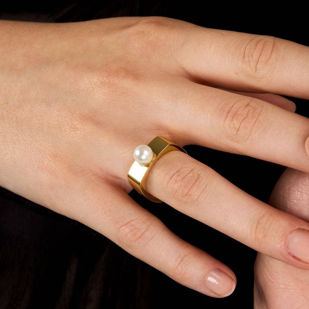 Karl Lagerfeld Damen Ring PEARL Gold Weiß