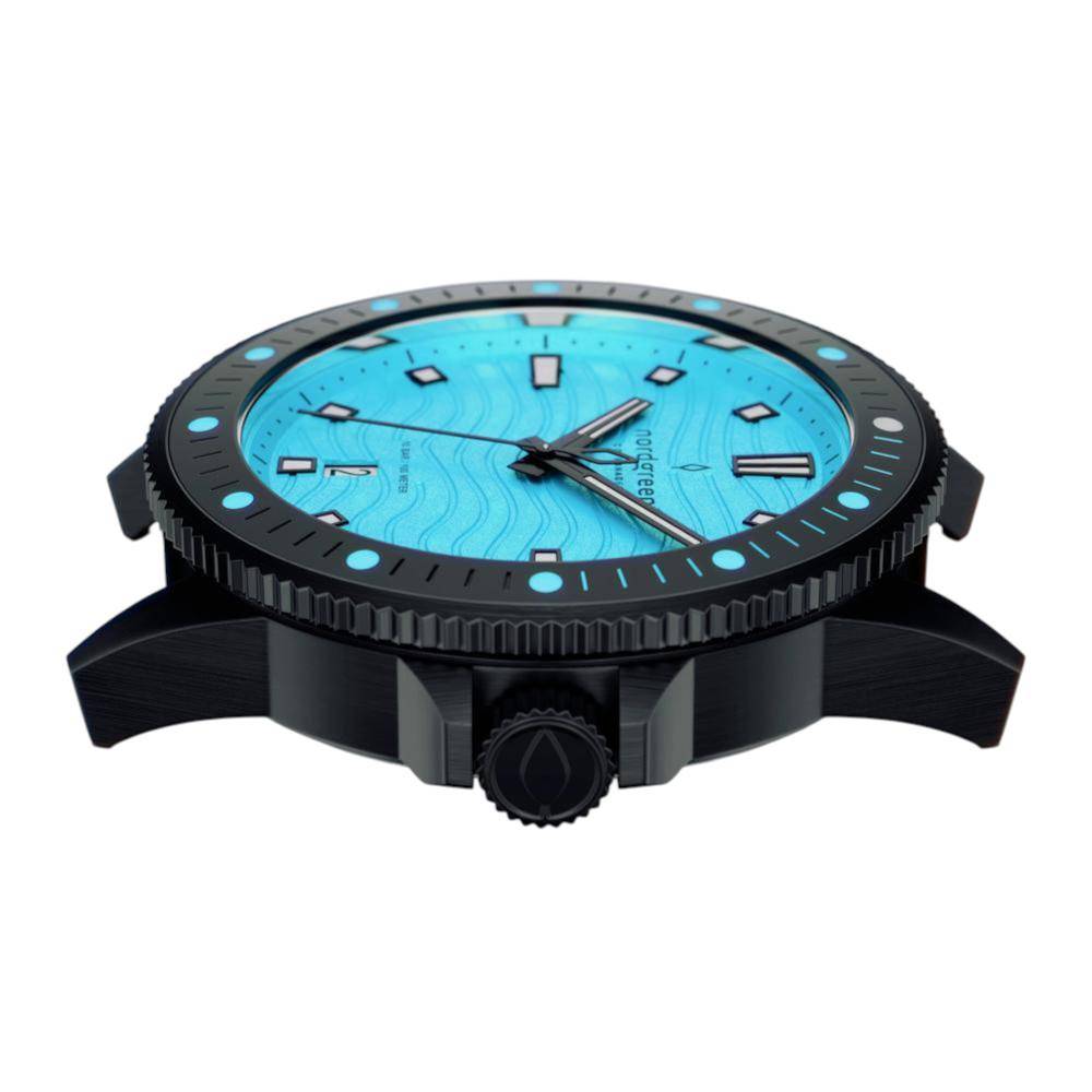 NORDGREEN Herrenuhr Waves 40 mm Schwarz Türkis Blau