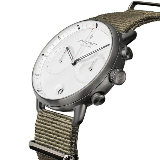 NORDGREEN Montre Homme Pioneer Chronographe 42 mm Gris Vert Nylon