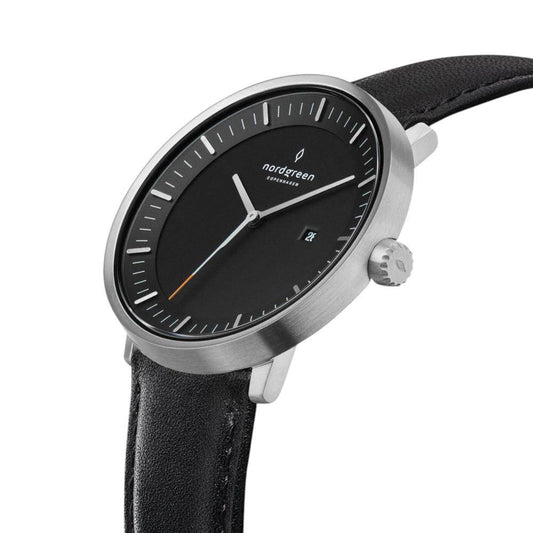 NORDGREEN Montre Homme Philosopher 40 mm Argent Cuir Noir
