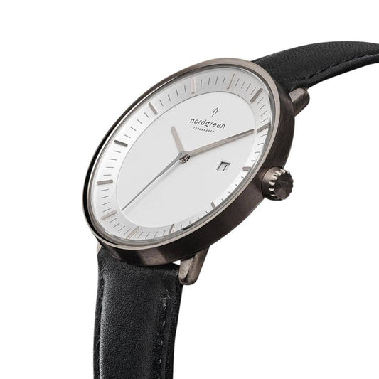 NORDGREEN Montre Homme Philosopher 40 mm Gris Cuir Noir