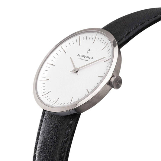 NORDGREEN Montre Femme Infinity 32 mm Argent Noir Cuir