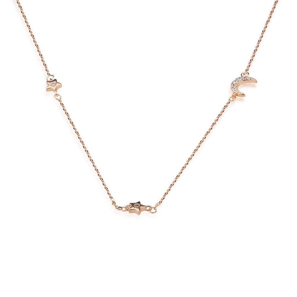 AMORETTO MILANO Halskette aus 925 Silber Halbmond Stern Zirkonia A140015