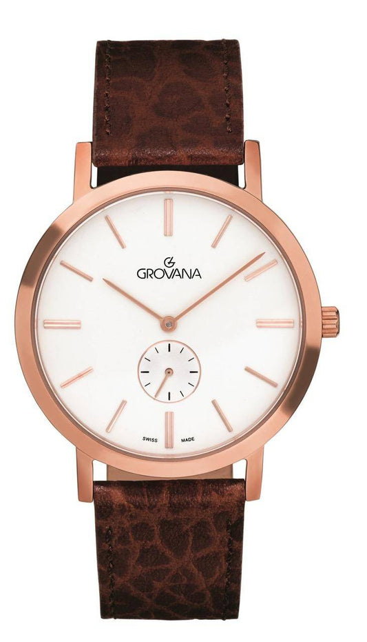 GROVANA Uhr Kensington Rose Leather Silver index 38.5mm Herren 1050,5562