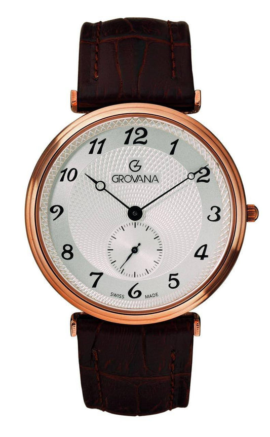 GROVANA Uhr Belleville Rose Leather Silver arab. 38mm Herren 1276,5562