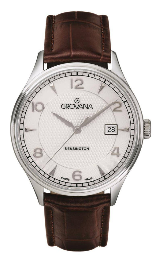 GROVANA Uhr Kensington Steel Leather Silver 40.5mm Herren 1305,1532