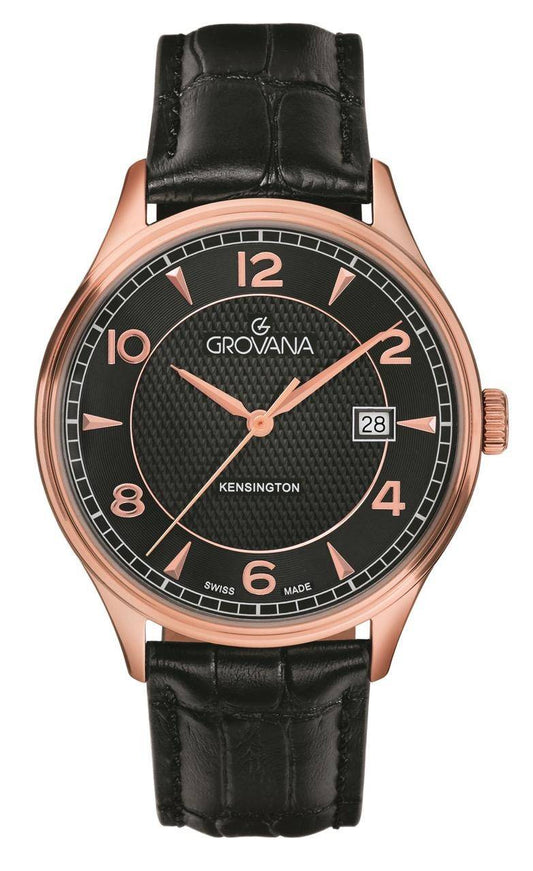 GROVANA Uhr Kensington Rose Leather Black 40.5mm Herren 1305,1567