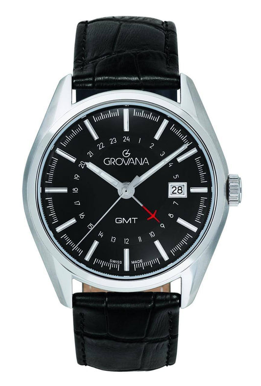 GROVANA Uhr St. Andrews Steel Leather Black 42mm Herren 1547,1537
