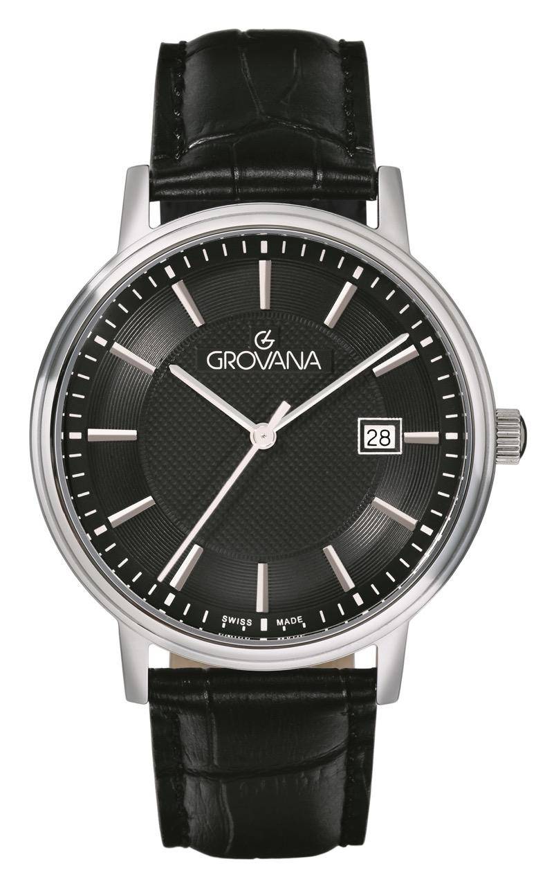 GROVANA Uhr Kensington Steel Leather Black index 41mm Herren 1550,1534