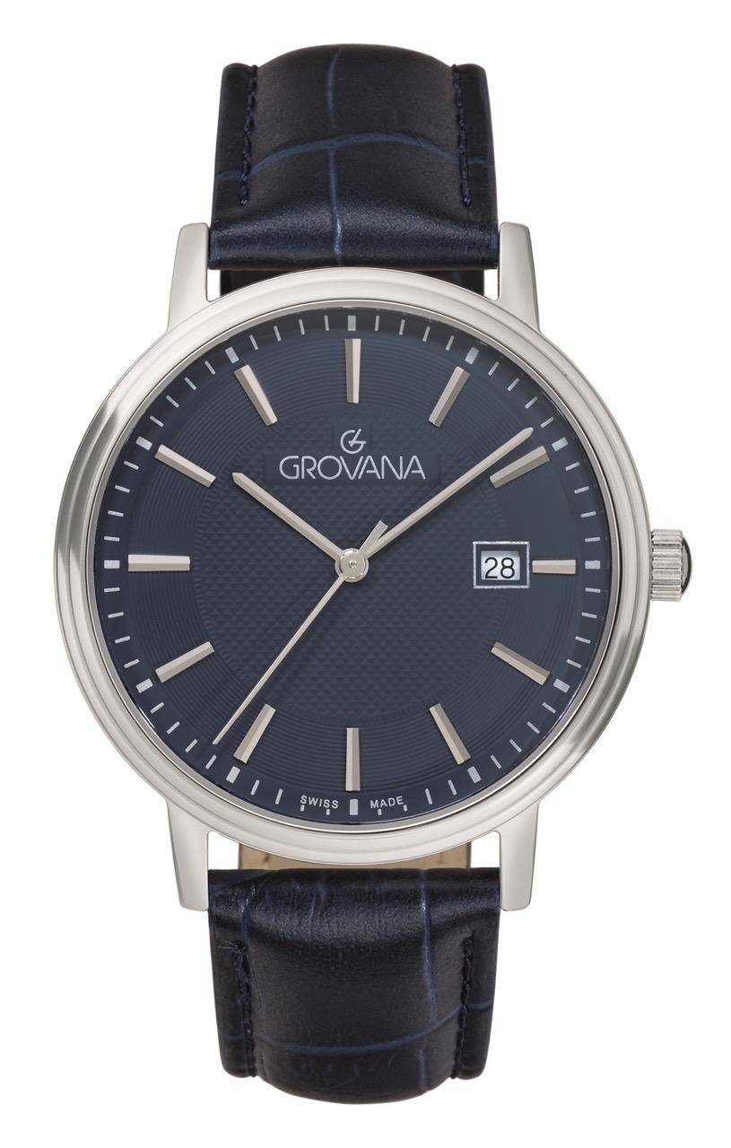 GROVANA Uhr Kensington Steel Leather Blue index 41mm Herren 1550,1536
