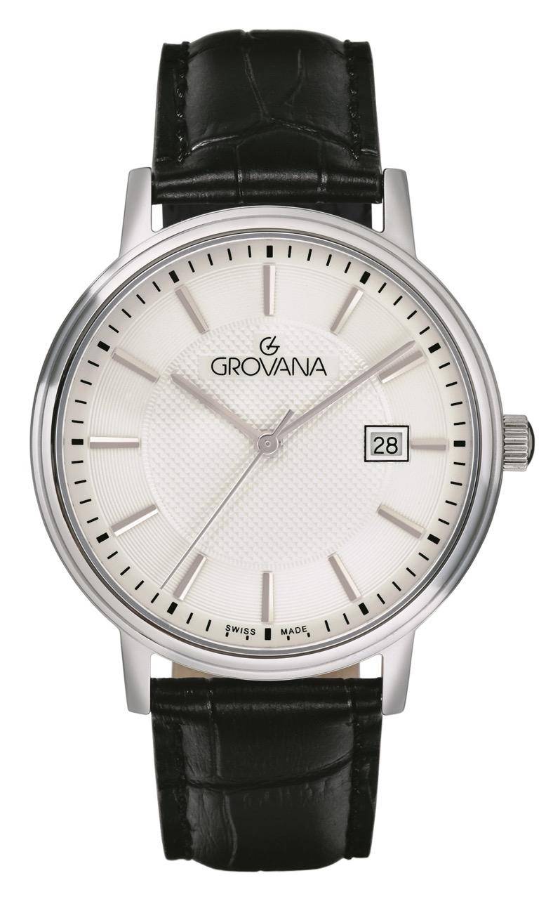GROVANA Uhr Kensington Steel Leather Silver index 41mm Herren 1550,1539