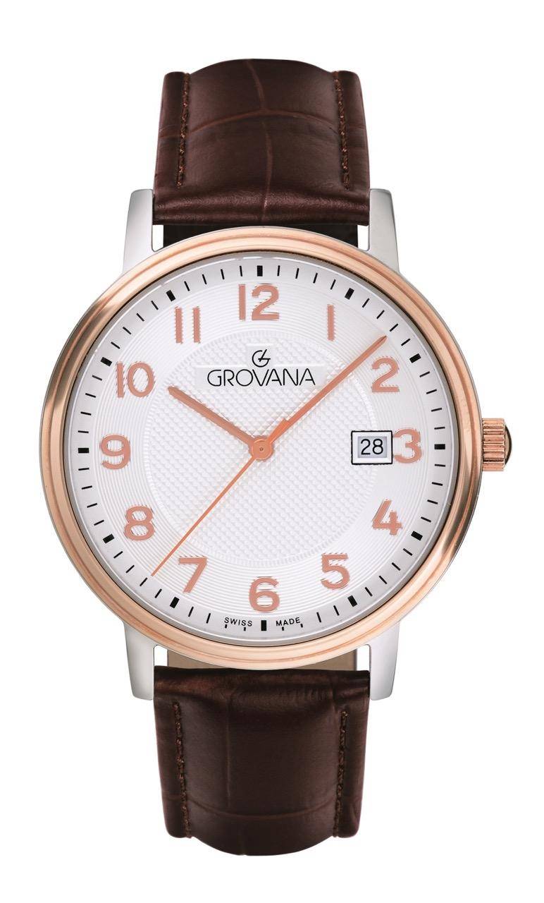 GROVANA Uhr Kensington Bicolor rose Leather Silver arabic 41mm Herren 1550,1553