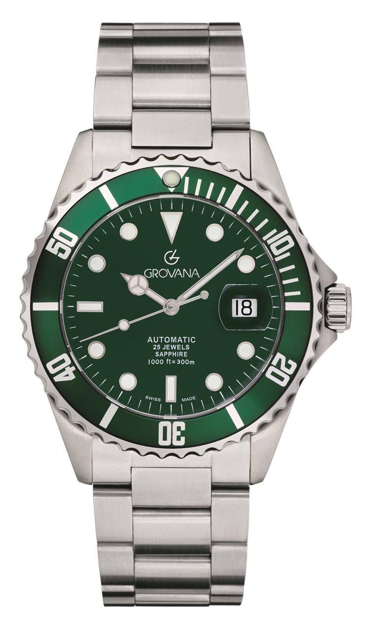 GROVANA Uhr Key West Steel green bezel Metal Green Index 43mm Herren 1571,2129