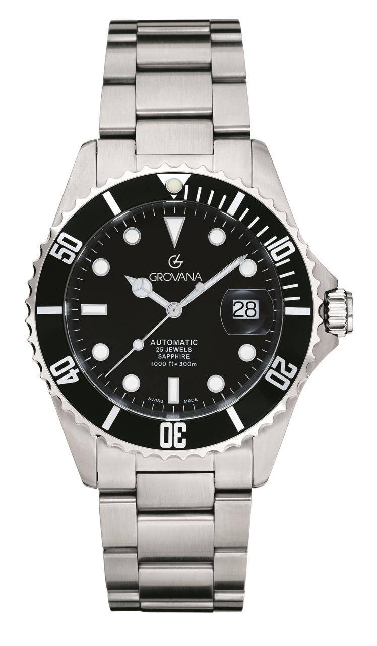 GROVANA Uhr Key West Steel black bez. Metal Black Index 43mm Herren 1571,2137