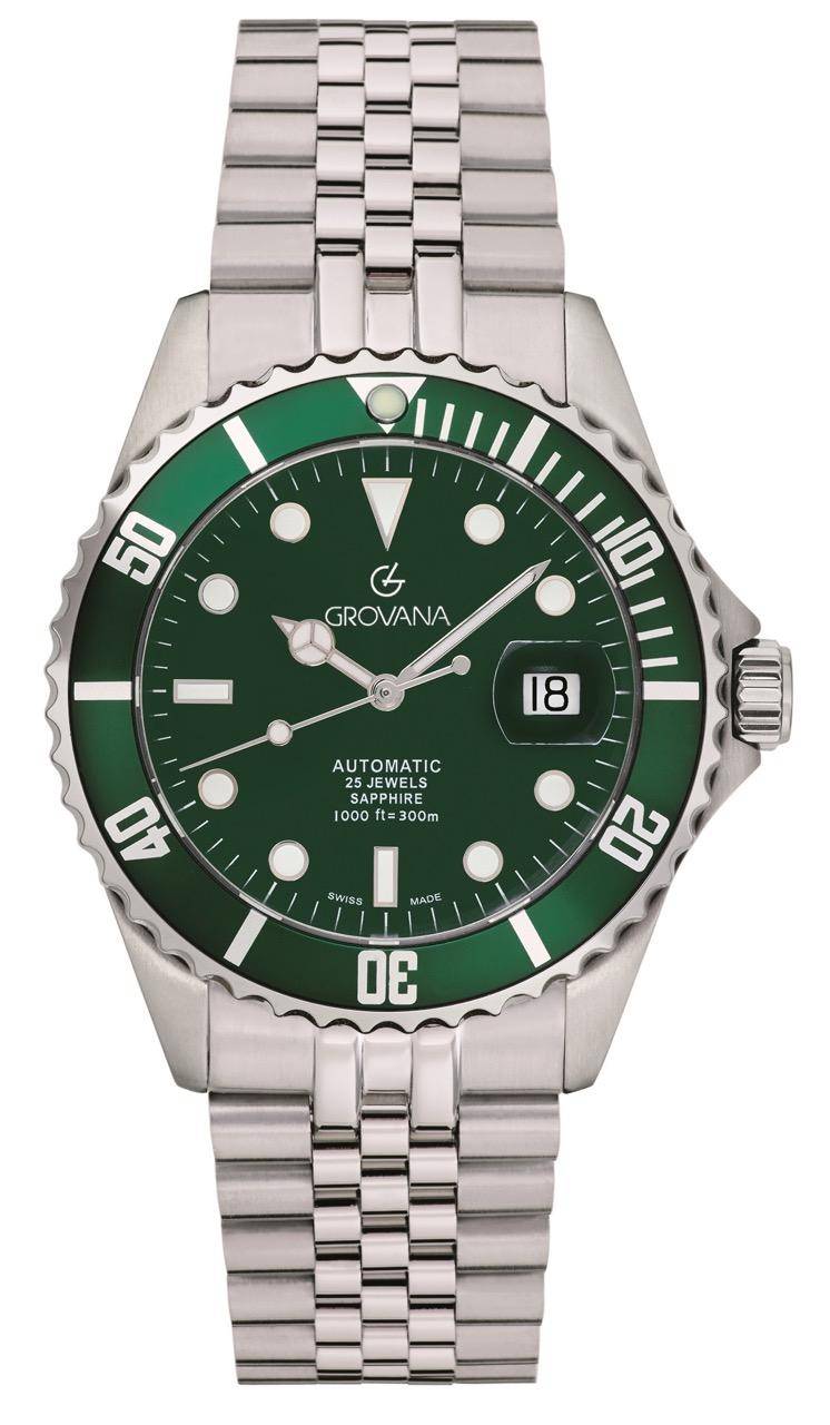 GROVANA Uhr Key West Steel green bezel Metal Celebration Green Index 43mm Herren 1571,2229