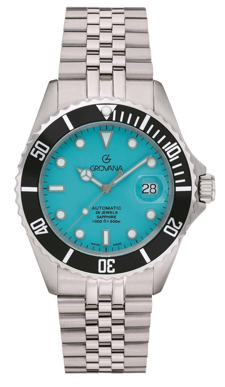 GROVANA Uhr Key West Steel black bezel Metal Celebration Glacier-blue Index 43mm Herren 1571,2231