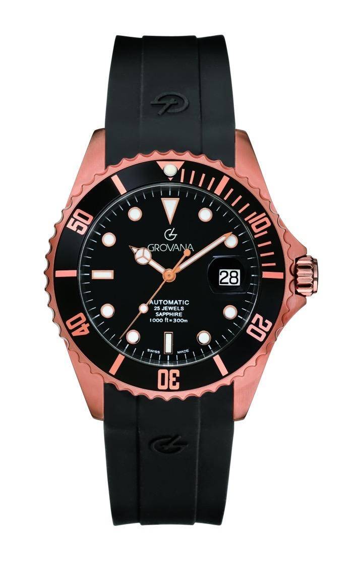 GROVANA Uhr Key West Rose black bezel Silicon Black Index 43mm Herren 1571,2867