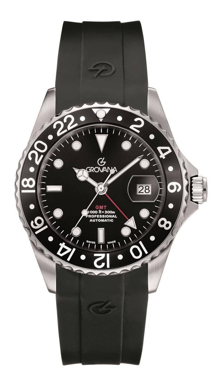 GROVANA Uhr Key West Steel black bez. Silicon Black Index 43mm Herren 1572,2837