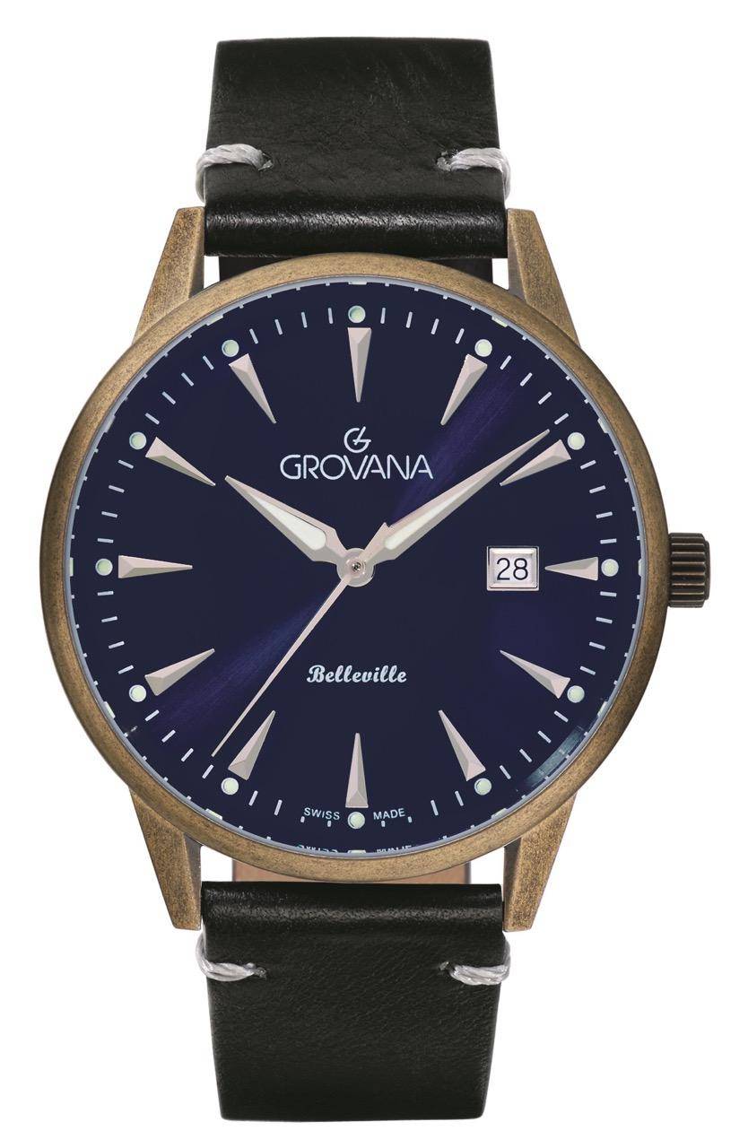 GROVANA Uhr Belleville Vintage Leather Blue index 41.5mm Herren 1765,1585