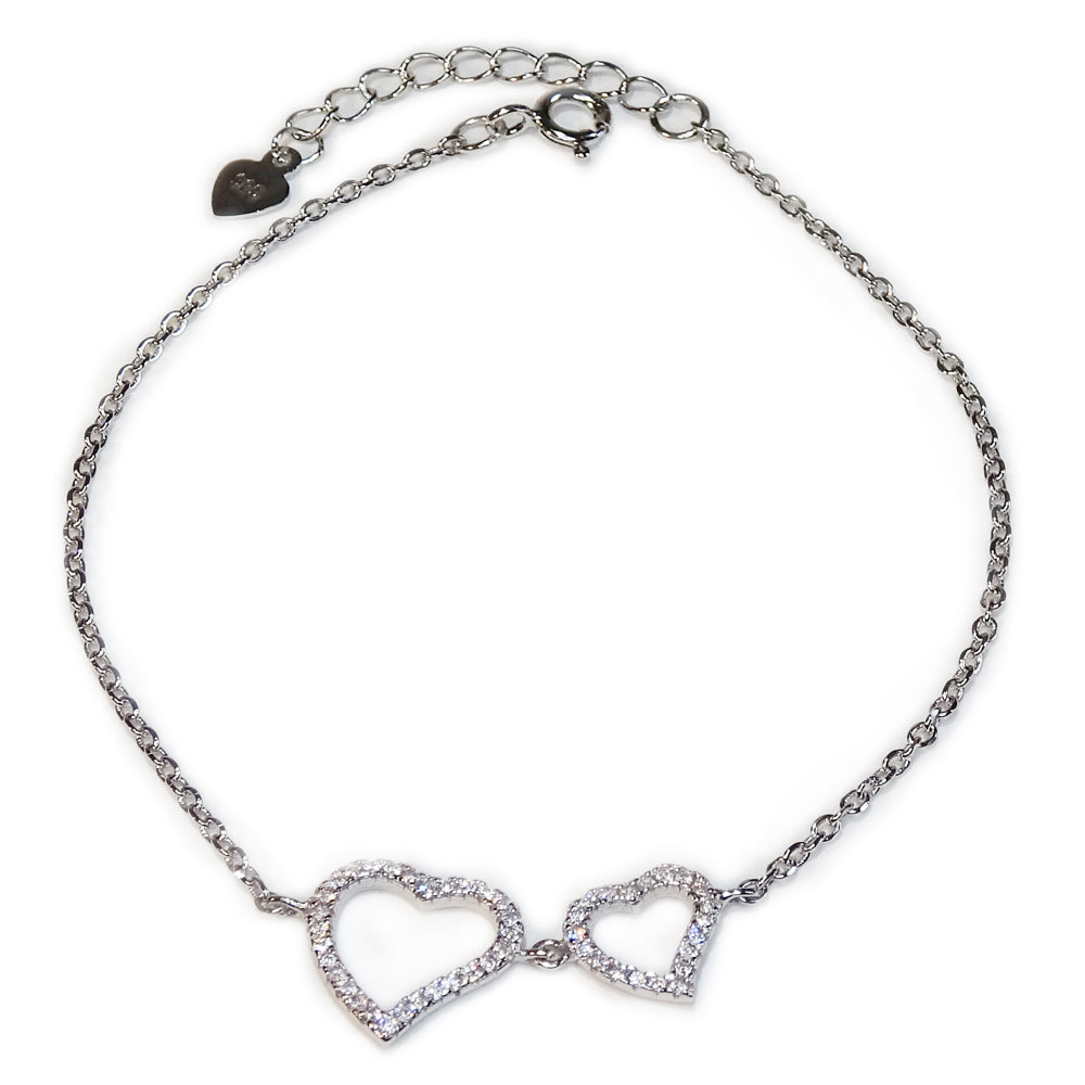 AMORETTO MILANO Armkettchen "Fontana“ aus 925 Silber mit 2 Zirkonia-Herzen AM0969