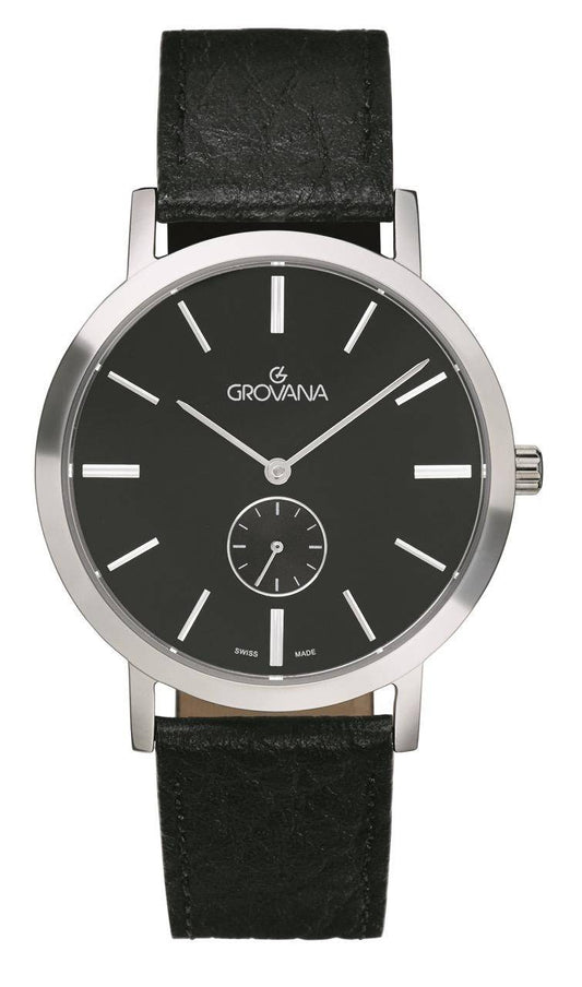 GROVANA Uhr Kensington Steel Leather Black index 38.5mm Herren